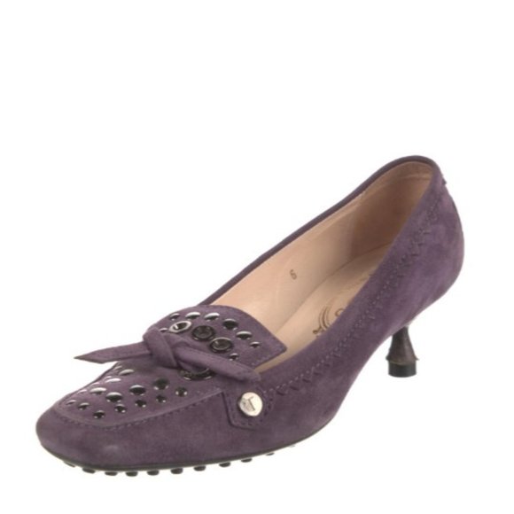 Tod's Purple Suede Studded Bow Kitten Heels, Size 6 - Picture 1 of 11